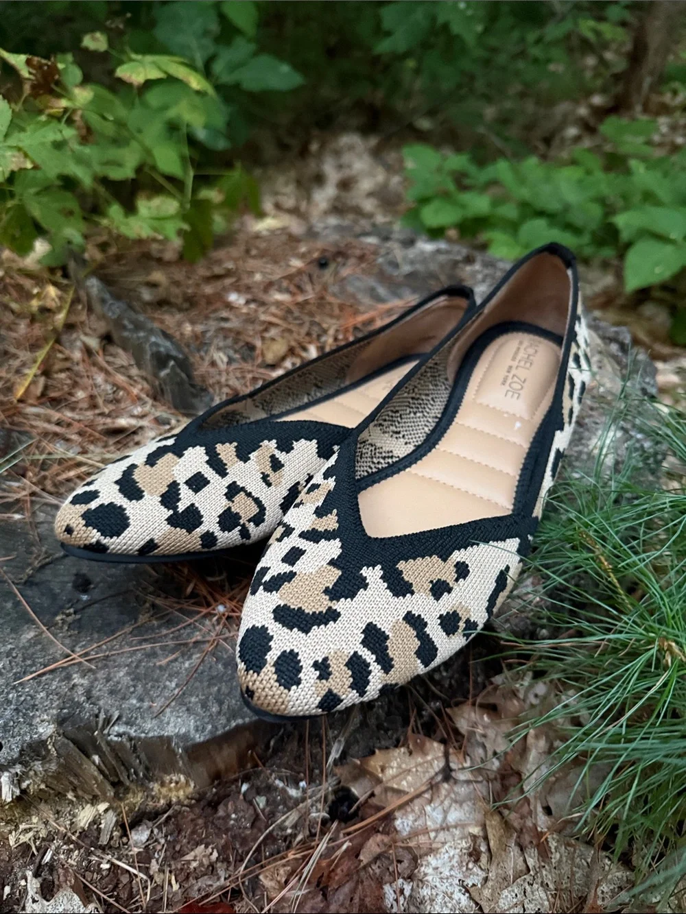Rachel Zoe Leopard Knit Pointed-Toe Flats - Black & Tan